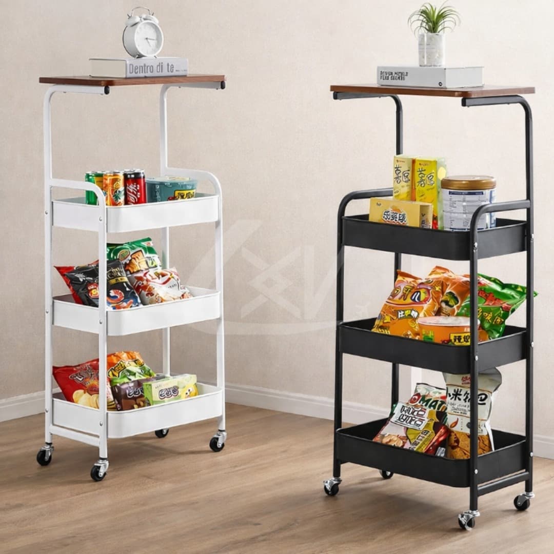 CARRITO ORGANIZADOR 4 NIVELES CON MESA DE MADERA