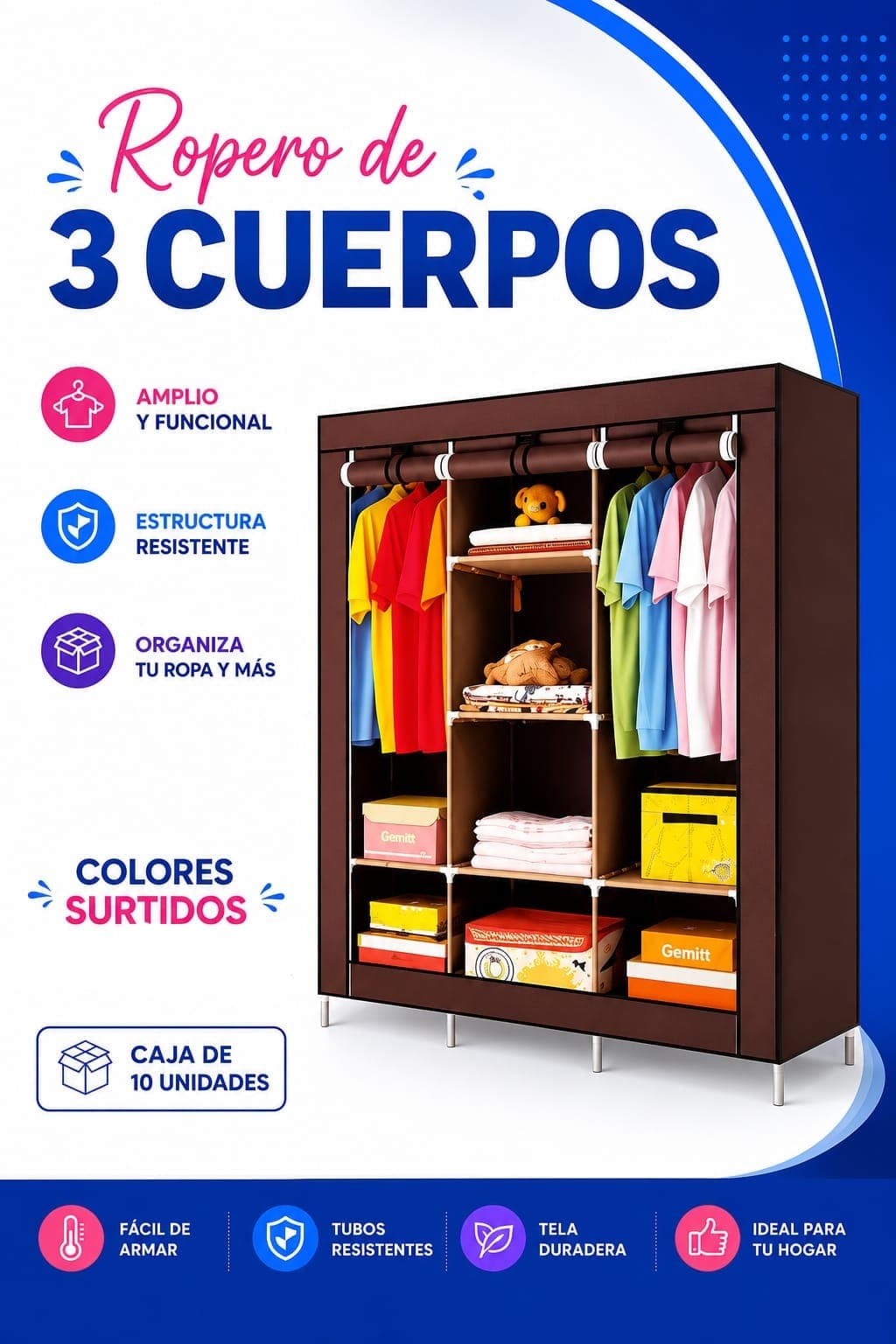 ROPERO ARMABLE DE 3 CUERPOS CODIGO 638