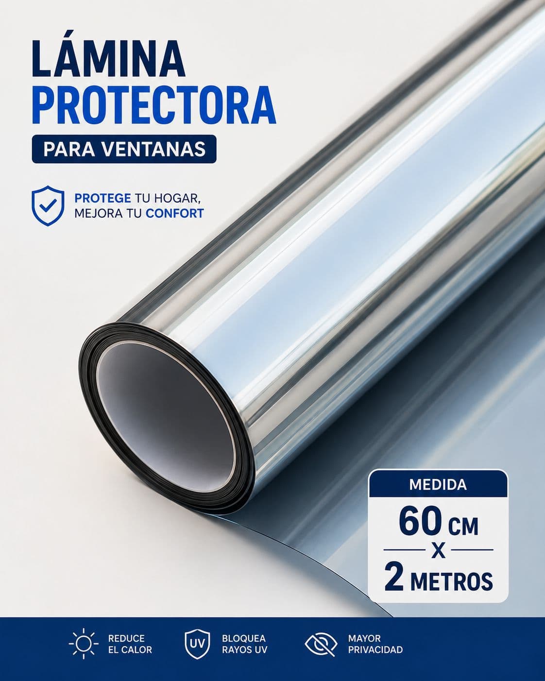 LÁMINA ESPEJO POLARIZADA PARA VENTANA - 60cm x 2 METROS