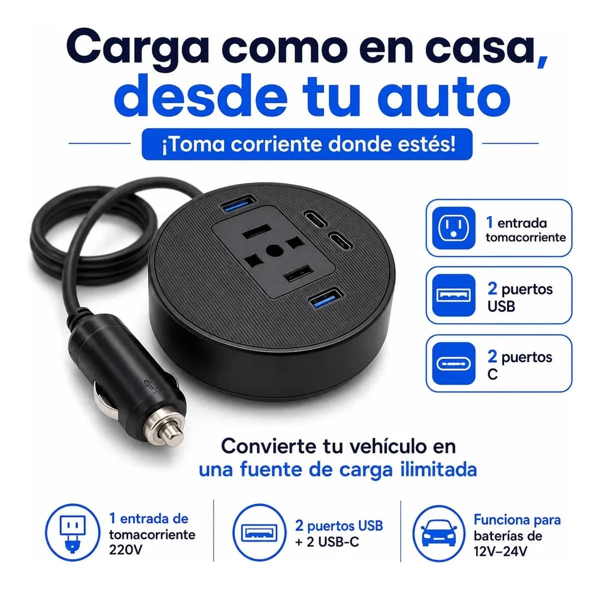 INVERSOR DE CORRIENTE PARA AUTO 12V - 220V