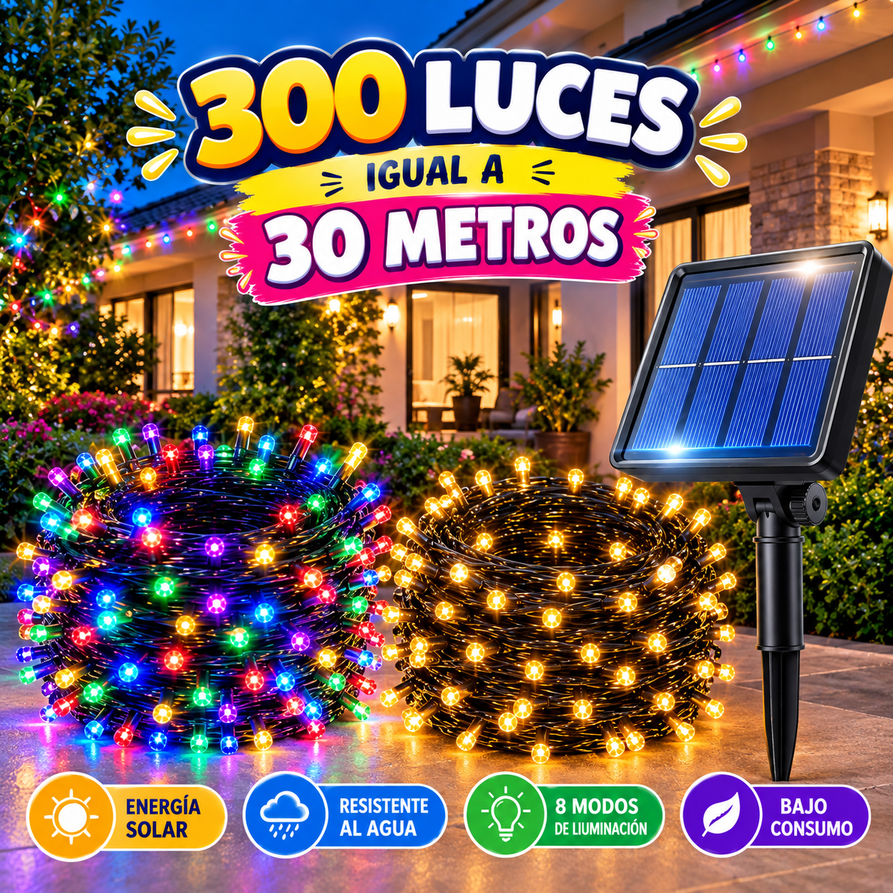 LUCES LINEALES CON PANEL SOLAR - 30 METROS