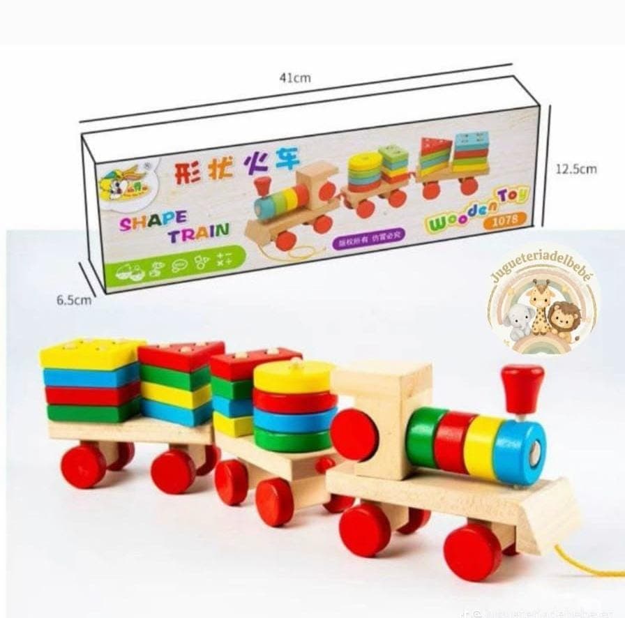 TREN DIDÁCTICO DE MADERA CON FIGURAS GEOMÉTRICAS